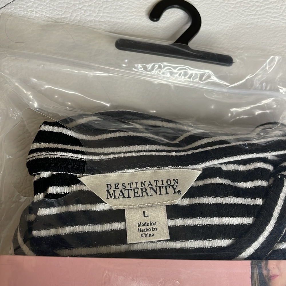 Side Ruched Destination Maternity Bodycon Black and White Striped Dress NWT - Picture 5 of 6